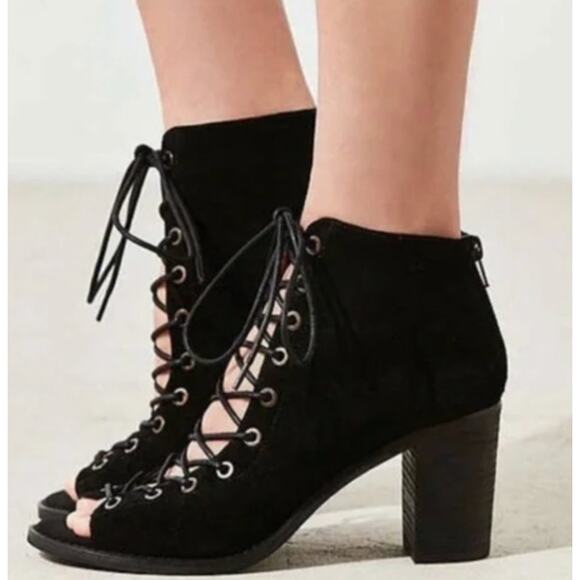 Jeffrey Campbell Cors peep toe lace up suede heel booties size 11 black - Picture 11 of 11